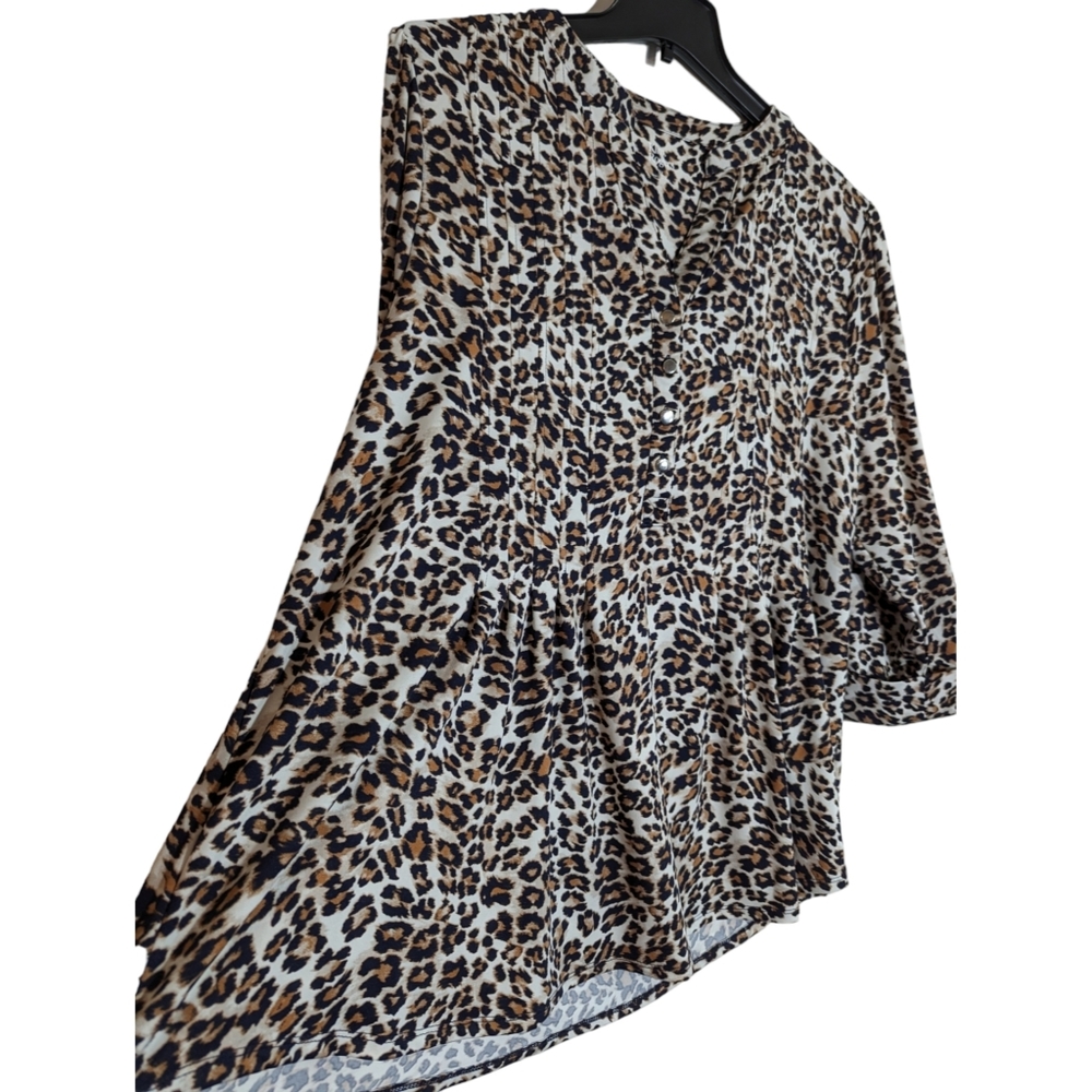 Kim Rogers V-Neck 3/4 Sleeve Flare Animal Print Tunic‎ Size 1X